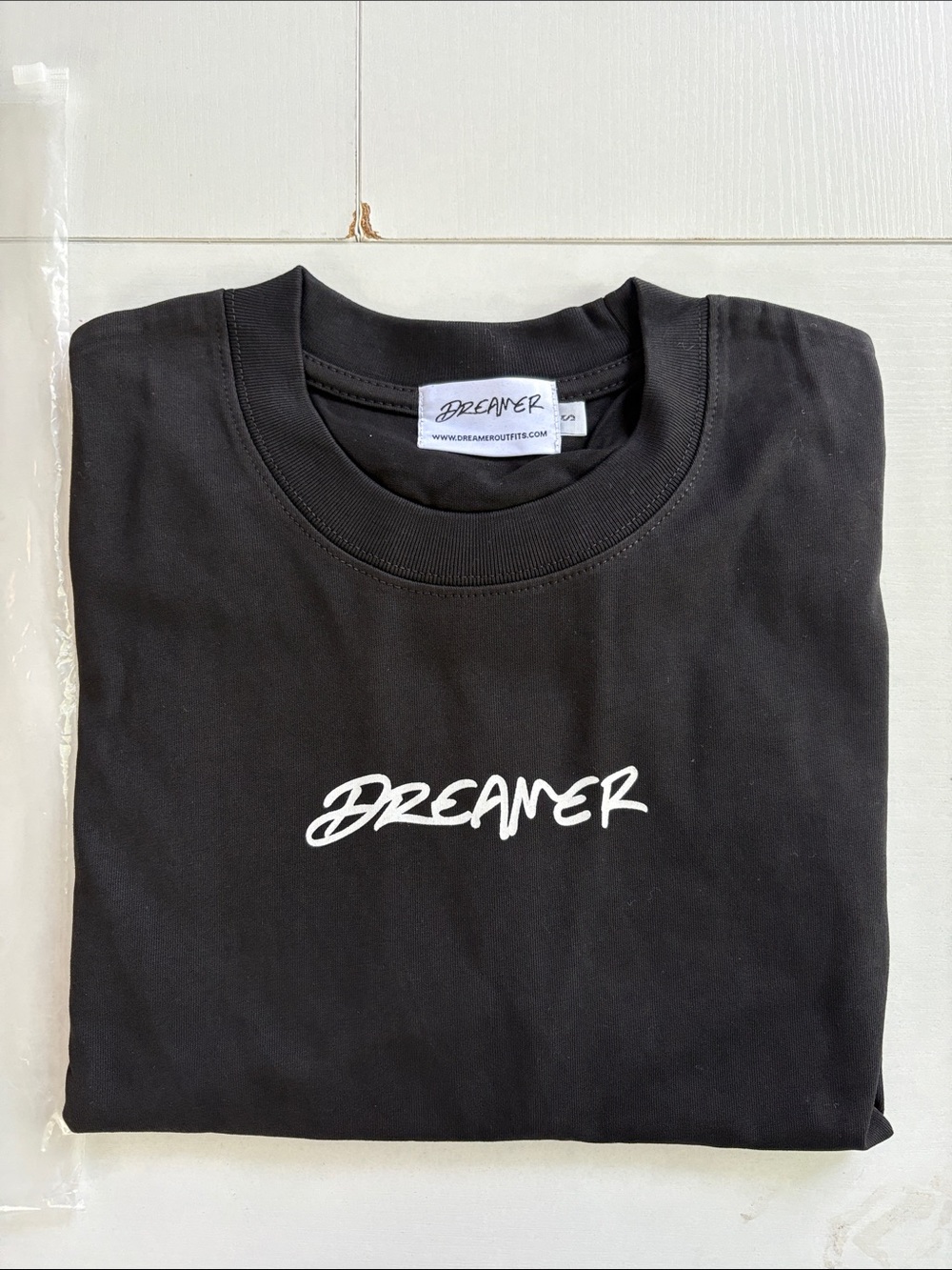 Dreamer Black Short Sleeve Tee with White Script Logo